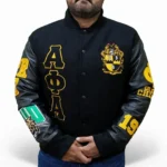 alpha phi alpha varsity wool jacket leather sleeves manufacturer Pakistan