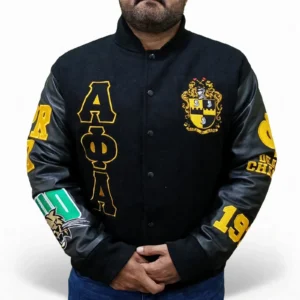 alpha phi alpha varsity wool jacket leather sleeves manufacturer Pakistan