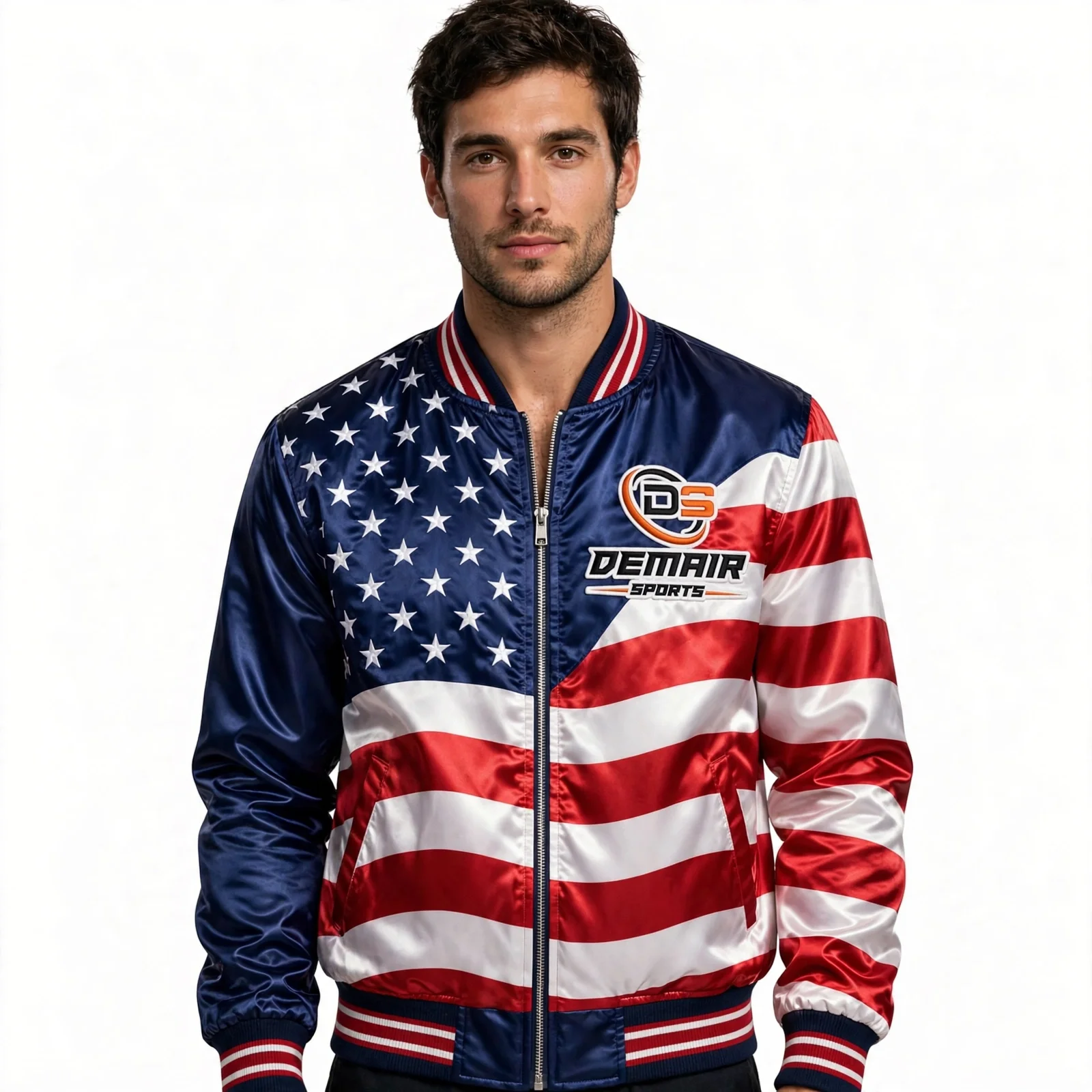 American Flag Jacket Custom American Flag Satin Bomber Jacket