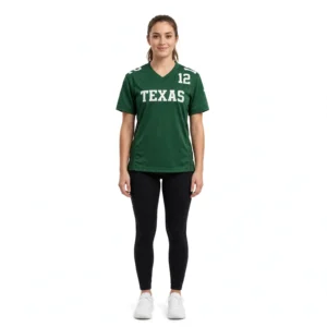 omen's Texas Football Jersey Kelley Green #12 - Front View - 7 Panel Mesh
