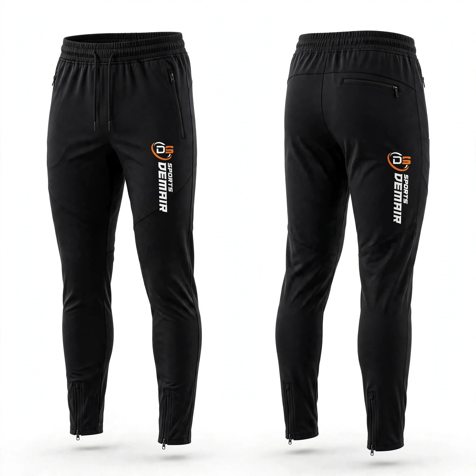 men's sweatpants Custom Men's Black Gym Workout Trousers with Ankle Zip - Performance Joggers by DEMAIR SPORTS