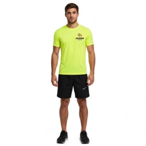 Custom mens fluorescent neon performance running set manufacturer - fast dry gym training shirt and shorts wholesale private label - DEMAIR SPORTS