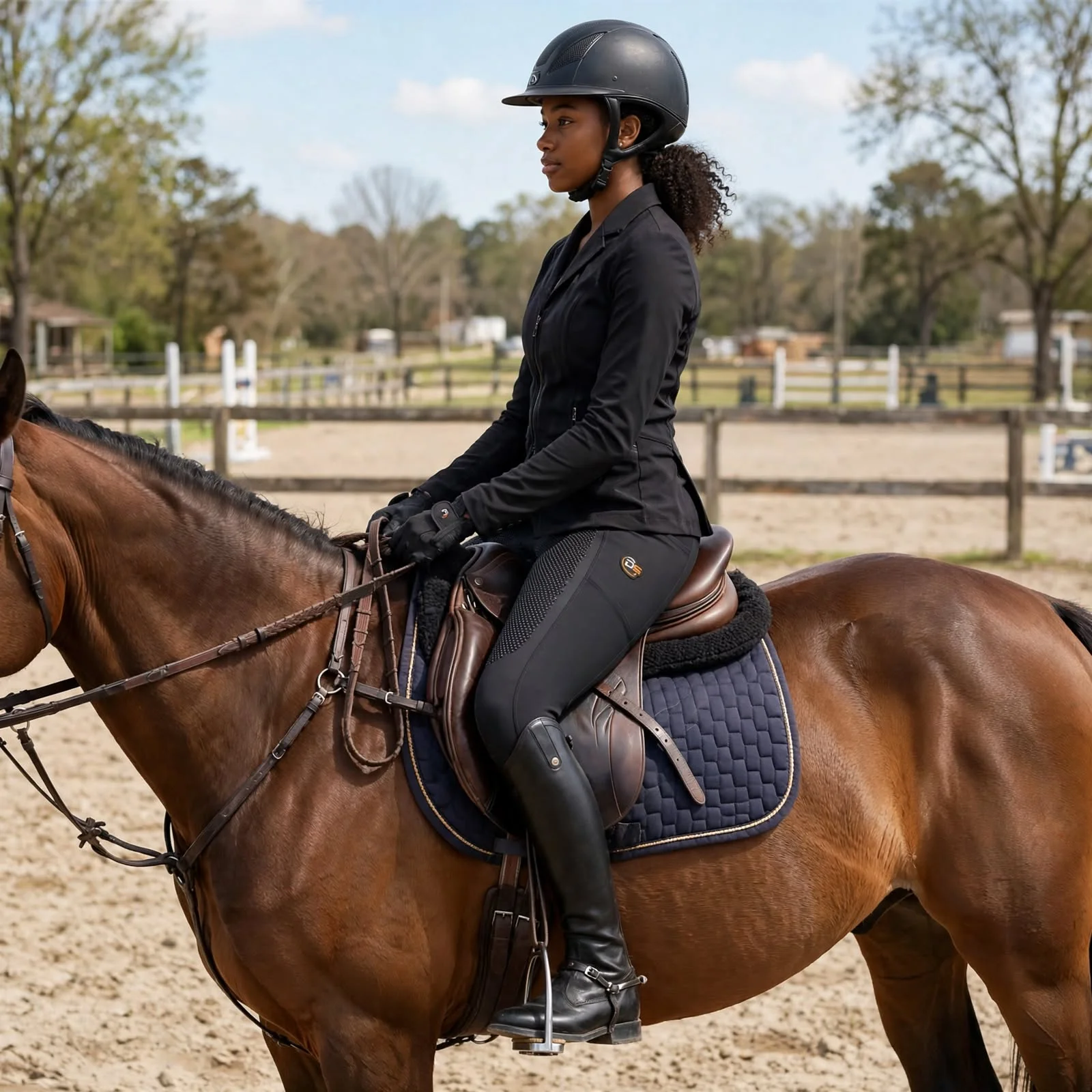 equestrian_rider_breeches womens private label silicone full seat riding breeches black front – manufacturer Pakistan – DEMAIR SPORTS
