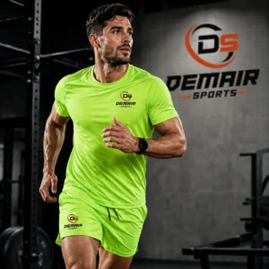 Men’s Performance Running Set Fluorescent Neon Fast-Dry Gym Training Shirt & Athletic Shorts