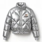 Women's Silver Metallic Cropped Puffer Jacket - Shiny Bomber Jacket | DEMAIR SPORTS