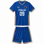 custom italy style soccer jersey and shorts blue azzurri italia 09 front view - demair sports