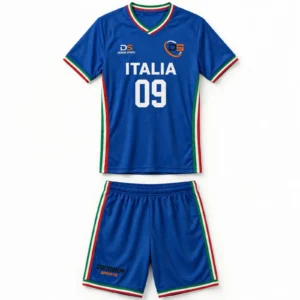 custom italy style soccer jersey and shorts blue azzurri italia 09 front view - demair sports