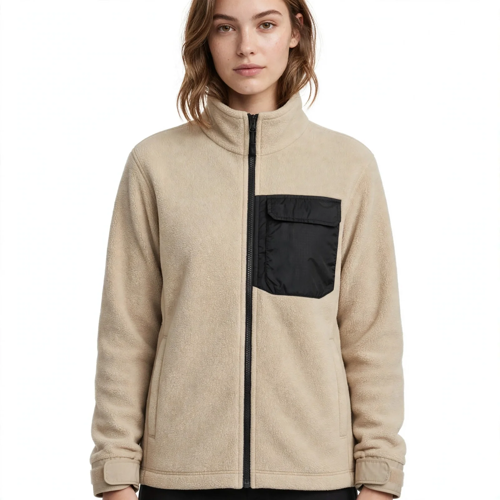 beige_fleece_velcro_cuff Custom technical fleece jacket manufacturer - DEMAIR SPORTS