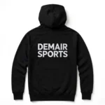 Black MMA hoodie back view with large DEMAIR SPORTS 3D puff embroidery - private label MMA hoodie manufacturer Sialkot