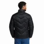 All black custom corporate winter puffer jacket back view - chevron quilting - wholesale manufacturer - DEMAIR SPORTS