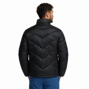 All black custom corporate winter puffer jacket back view - chevron quilting - wholesale manufacturer - DEMAIR SPORTS