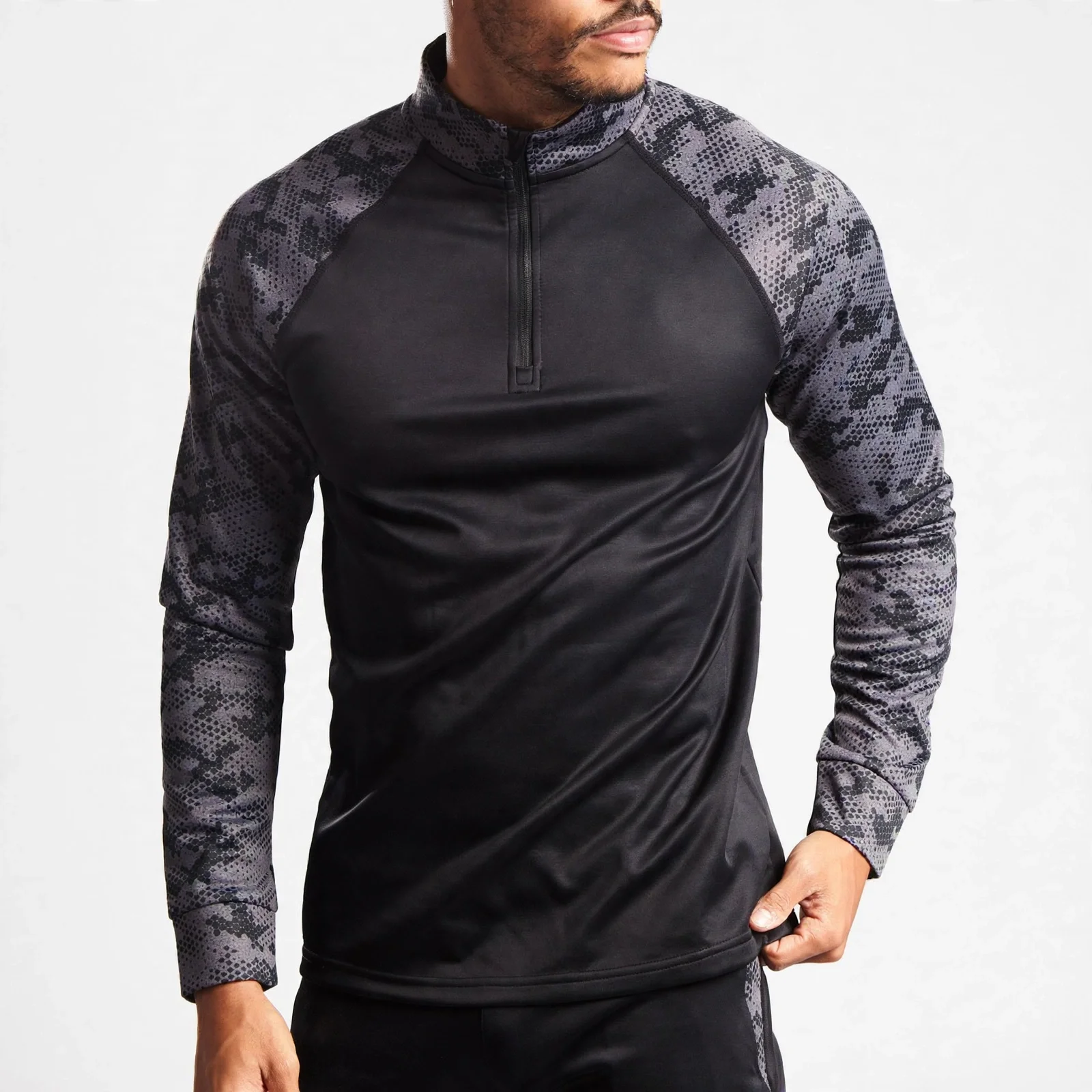 quarter zip t shirt Private Label Dry-Fit Long Sleeve Athletic T-Shirts Manufacturer Pakistan - Front View - DEMAIR SPORTS