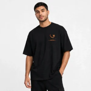 Oversized T-Shirt Manufacturer Pakistan - Private Label Black Tee with Left Chest DEMAIR SPORTS Logo