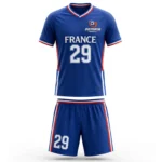 custom france style soccer jersey and shorts blue france 29 front view - demair sports