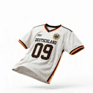 custom germany style soccer jersey white with deutschland 09 front view - demair sports manufacturer