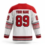 Looking for a custom Canada hockey jersey manufacturer in Pakistan? DEMAIR SPORTS is a Sialkot-based OEM and ODM sportswear manufacturer producing customized hockey jerseys for teams, leagues, retailers, wholesalers, and private-label brands. Our Canada-inspired hockey jersey design features a white base, red shoulders, and red and black stripe details. You can customize the jersey with your own team logo, maple-leaf-inspired artwork, player name, number, colors, and other graphics. Custom Canada Hockey Jerseys Create your own hockey jersey based on your team or brand requirements. Our customization service allows you to select the design, colors, graphics, fabric, sizing, and branding details. Customization options include: White, red, and black Canada-inspired color combinations Custom team logos and graphics Player names and numbers Full sublimation printing Custom collar and sleeve designs Performance polyester fabric Custom sizes and measurements Goalie-cut options Private-label neck labels Custom packaging and polybags OEM & ODM Hockey Jersey Manufacturing DEMAIR SPORTS provides OEM and ODM hockey jersey manufacturing for Canadian teams, leagues, retailers, wholesalers, and sportswear brands. Send your artwork, reference jersey, logo, roster, or technical specifications. Our production team can manufacture your jerseys according to your approved design. Low MOQ – 10 Pieces Our MOQ starts from only 10 pieces, making custom hockey jersey production suitable for small teams, youth programs, new brands, and growing businesses. Start with a 10-piece order, test a new design, outfit a small team, or increase the quantity for larger wholesale production. Sublimated Hockey Jerseys Our custom sublimated hockey jerseys allow detailed graphics, colors, numbers, names, and logos to be incorporated into the design. Sublimation is suitable for creating all-over team designs and customized hockey apparel. Private Label Hockey Jerseys Build your own hockey apparel collection with private-label manufacturing. Add your brand logo, neck label, care label, hang tags, and custom packaging. This service is suitable for hockey teams, leagues, retailers, sportswear brands, and wholesale buyers. Product Specifications Product: Custom Canada Hockey Jersey Design: White base with red shoulders and red/black stripes Fabric: Performance polyester / dry-fit options Printing: Full sublimation MOQ: 10 pieces Sizes: XS–5XL Fit: Team and goalie-cut options Origin: Sialkot, Pakistan Branding: OEM, ODM & private label Shipping: Worldwide shipping available Why Choose DEMAIR SPORTS? Custom hockey jersey manufacturing in Sialkot, Pakistan Low MOQ starting from 10 pieces OEM and ODM production Custom sublimation printing Custom names, numbers, logos, and colors Private-label branding Goalie-cut options Custom labels and packaging Small and bulk orders Worldwide shipping Whether you need 10 custom Canada hockey jerseys for a local team or a larger wholesale order, DEMAIR SPORTS can manufacture your jerseys according to your specifications. Send your logo, artwork, roster, size chart, or reference design to request a quotation for custom Canada hockey jerseys from Pakistan.