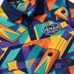 Dry-Fit cornhole jersey fabric detail and Demair Sports logo