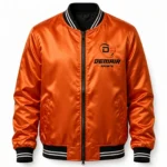 wholesale custom bomber jackets manufacturer supplier Sialkot Pakistan DEMAIR SPORTS - orange satin bomber jacket