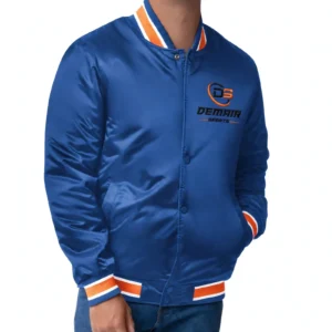 Custom Royal Blue Satin Bomber Jacket with Embroidery - Made by DEMAIR SPORTS, Sialkot